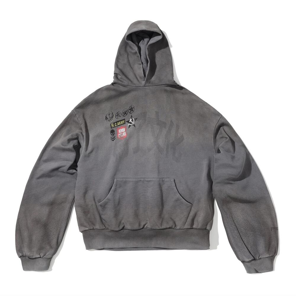 Japanese Brand Vintage Faded Grey War Hoodie size S